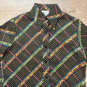 Vintage 1970's Mod K-Mart Floral Disco Blouse Polyester Shirt Size 36 Medium